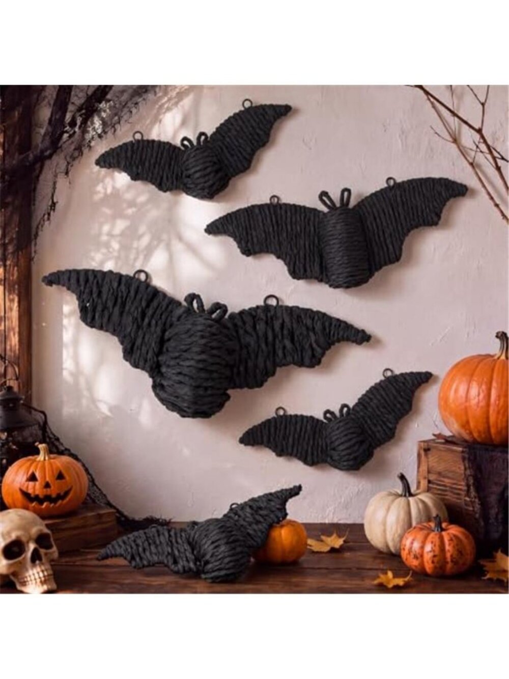 5 Pcs Halloween Bats Wall Decor 6-9inch 3D Scary Handcrafted Wicker Bats